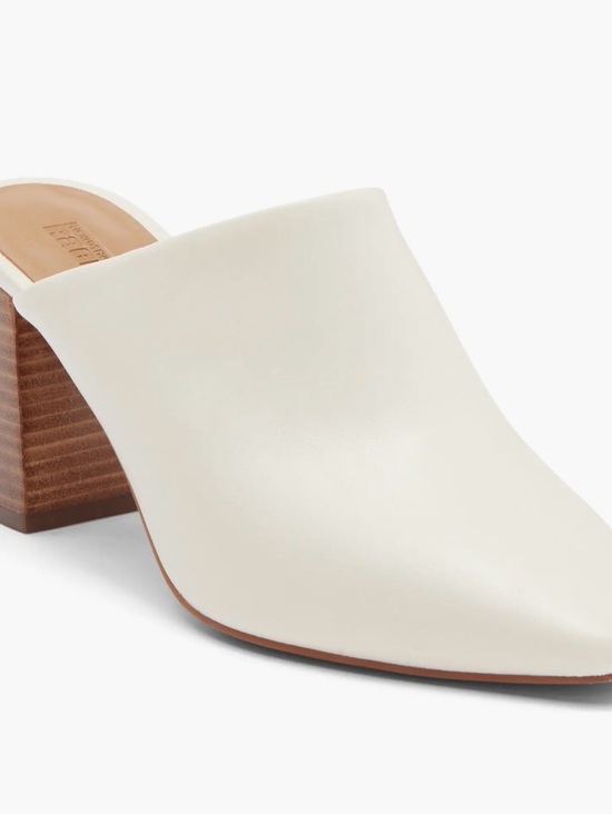 Abound Shoes - Abound Cream Leather Block Heel Mule